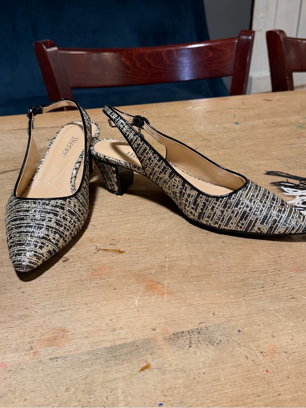 J.Renee Black Metallic Pointed Slingback Flats 9.5 - Picture 2 of 5